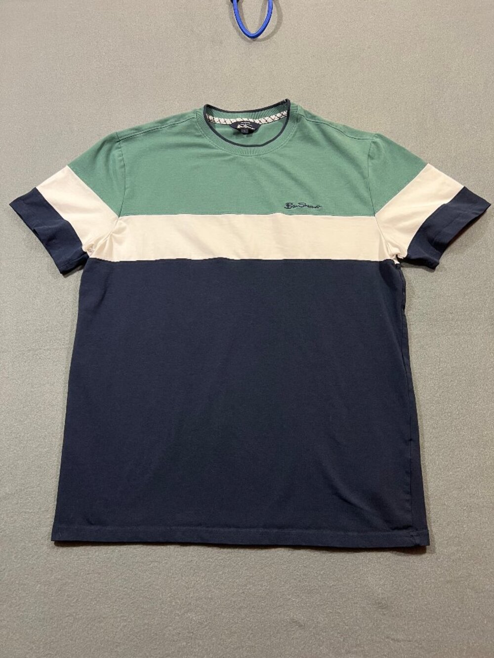 Ben Sherman Colorblock Retro Tee Size L Blue White Jade Green S/S T-Shirt